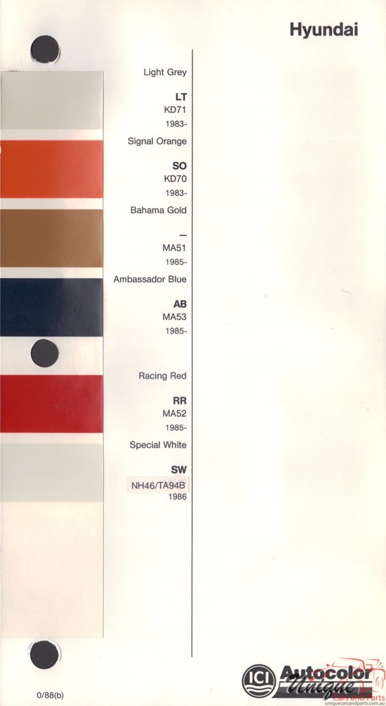 1983-1988 Hyundai Paint Charts Autocolor
